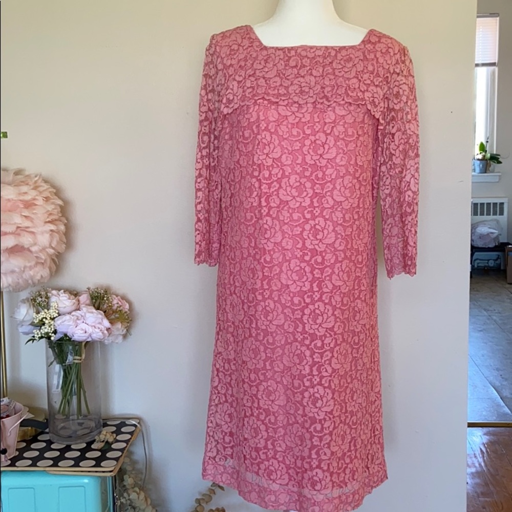 Vintage square neck floral lace dress